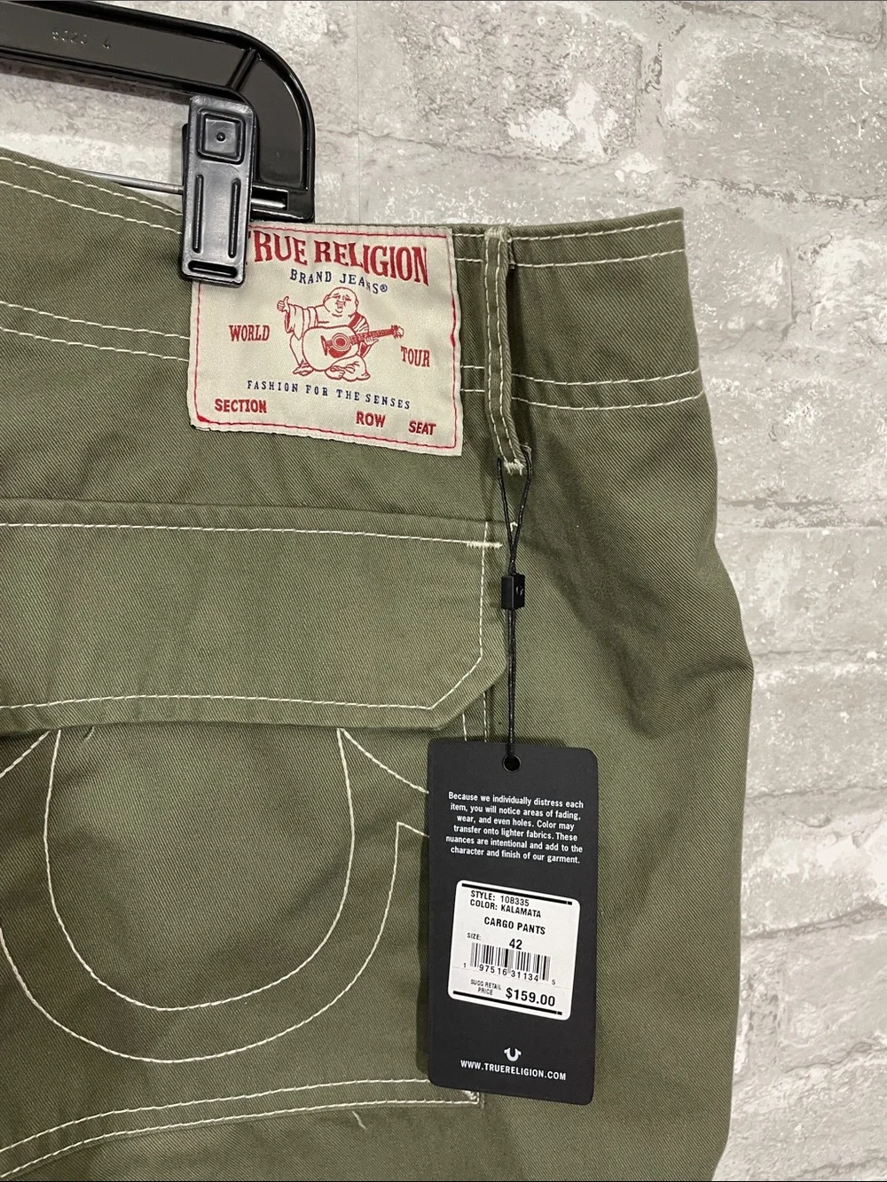 True Religion Men's Olive Cargo Pants with Multiple Pockets